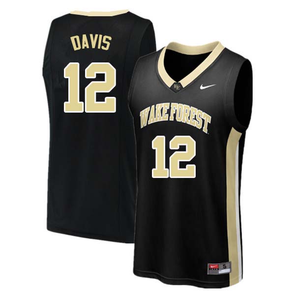 #12 Charlie Davis Wake Forest Demon Deacons College Basketball Jerseys Sale-Black